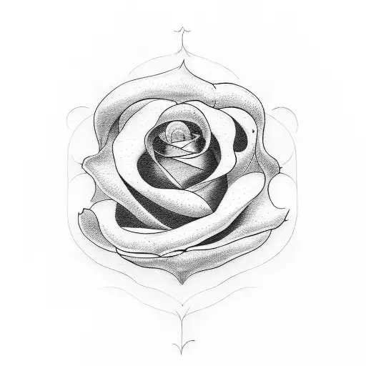 A blackwork tattoo of Alma's name in a calligraphy font intertwined with a blooming rose tattoo design idea