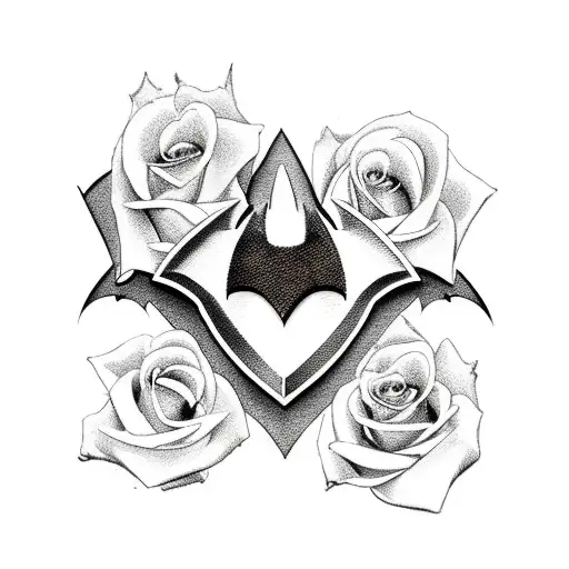 Batman symbol with roses tattoo design idea