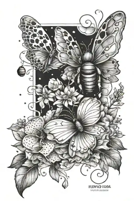 bee, butterfly, sun, concept "karma", water/sea, floral, jam jar tattoo design idea