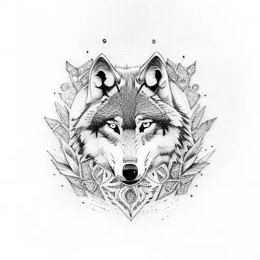 Wolf with Forest  tattoo design idea
