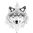 Wolf with Forest  tattoo design idea
