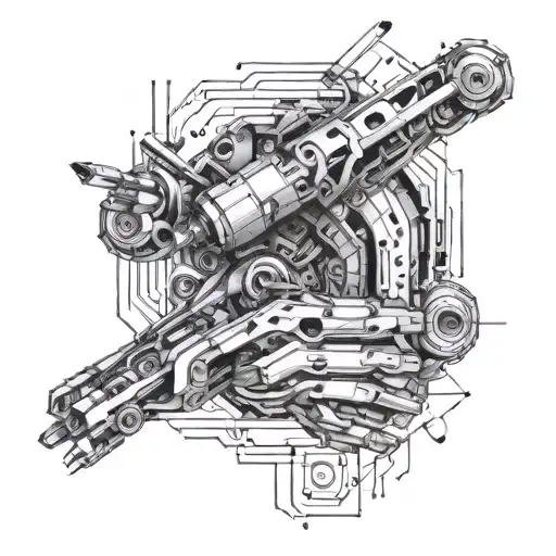 A cybernetic arm with coding script weaving through it tattoo design idea