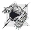 A cybernetic arm with coding script weaving through it tattoo design idea