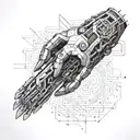 A cybernetic arm with coding script weaving through it tattoo design idea