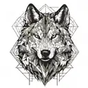 A wolf whose face is half fire tattoo design idea