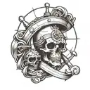 Rudder with a Hall-type anchor across it and a skull in the middle of it all. The angle of the image should be from the front. tattoo design idea