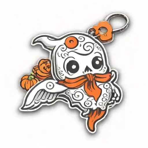 cute spooky halloween ghost keychain tattoo design idea