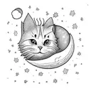 Moon, stars, cloud, small cat tattoo design idea