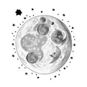 Moon, stars, cloud, small cat tattoo design idea