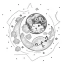 Moon, stars, cloud, small cat tattoo design idea