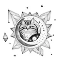 Moon, stars, cloud, small cat tattoo design idea