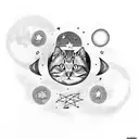Moon, cat, stars, cloud tattoo design idea