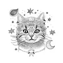 Moon, cat, stars, cloud tattoo design idea
