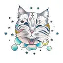 moon, stars, cloud, cat, round shape tattoo design idea