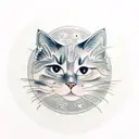 moon, stars, cloud, cat, round shape tattoo design idea