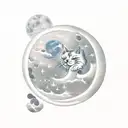 moon, stars, cloud, cat, round shape tattoo design idea