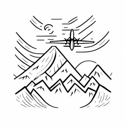 A spine tattoo of an airplane soaring above a mountain peak tattoo design idea
