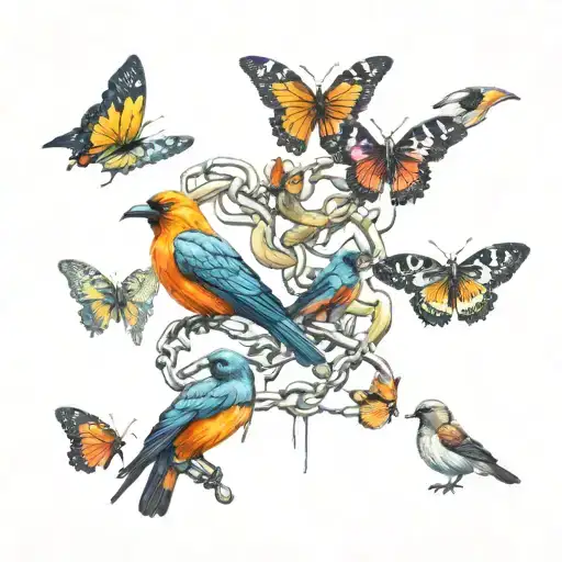 chain of butterflies with crow perched atop tattoo design idea