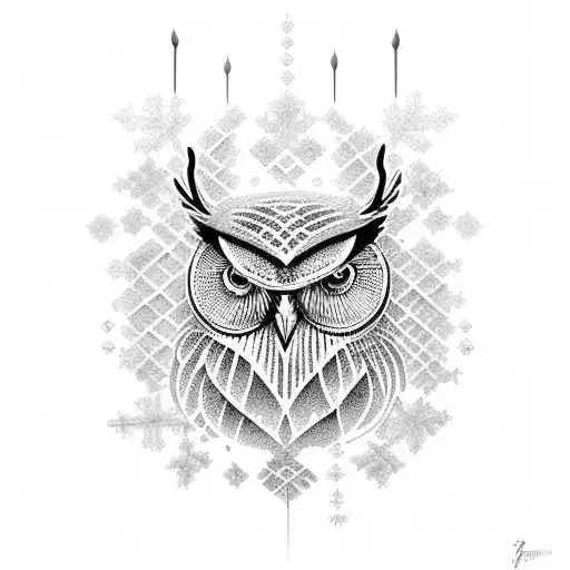 A cello made of snowflakes with an owl perched on top tattoo design idea