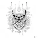 A cello made of snowflakes with an owl perched on top tattoo design idea