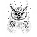 A cello made of snowflakes with an owl perched on top tattoo design idea