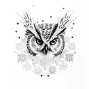 A cello made of snowflakes with an owl perched on top tattoo design idea