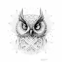 A cello made of snowflakes with an owl perched on top tattoo design idea