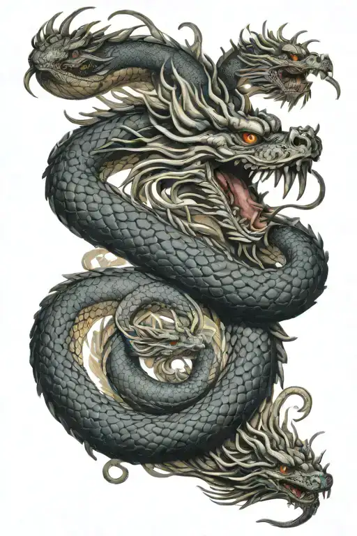 japanes dragon vs greek hydra snake tattoo design idea
