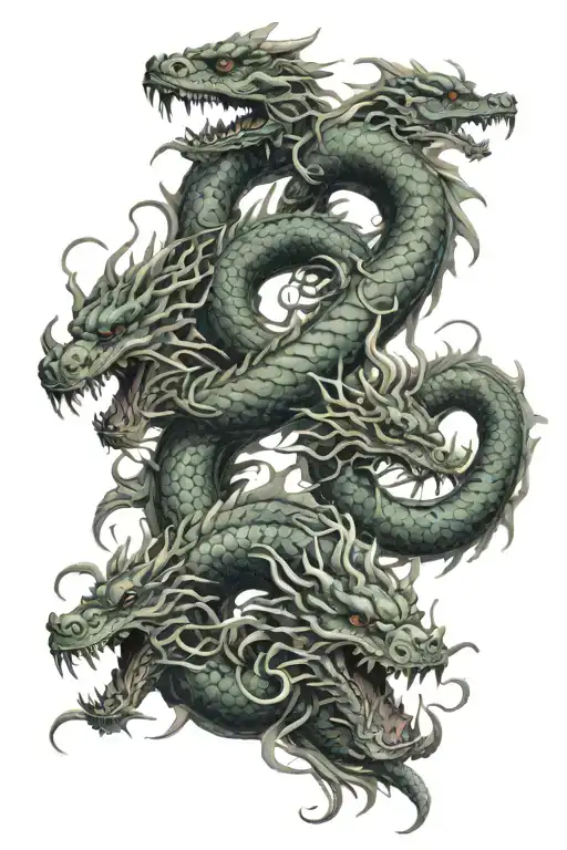 japanes dragon vs greek hydra tattoo design idea