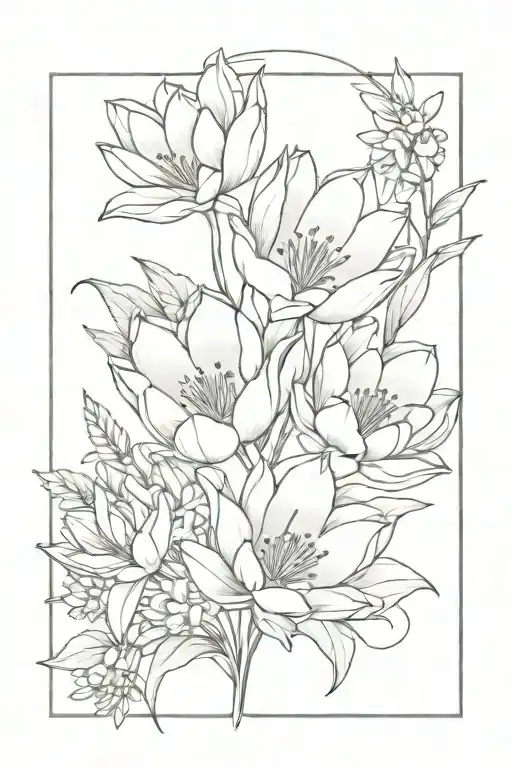 flower bouquet wrapped with lilys lotus and tulips  tattoo design idea