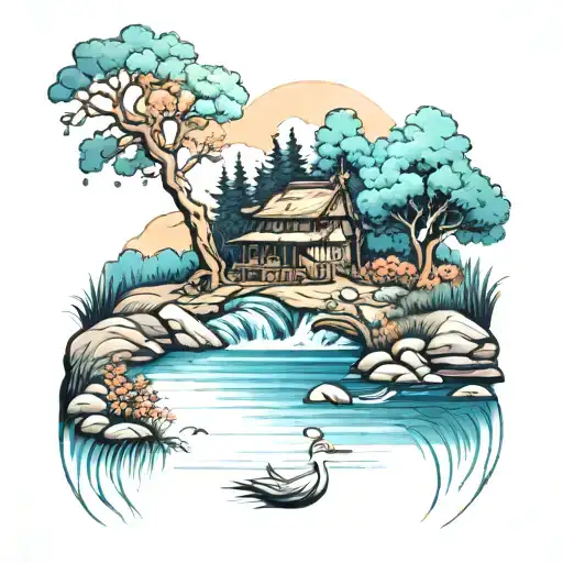 peaceful river in the summer  tattoo design idea