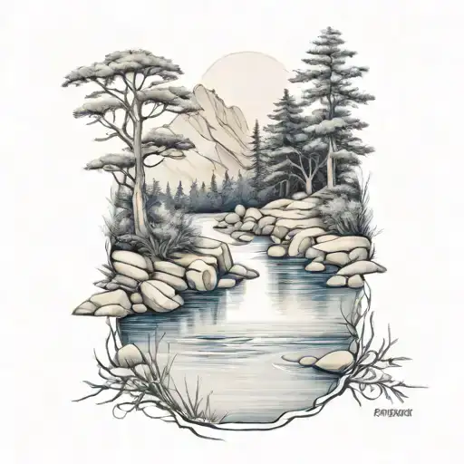 peaceful river in the summer  tattoo design idea