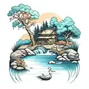 peaceful river in the summer  tattoo design idea