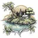 peaceful river in the summer  tattoo design idea