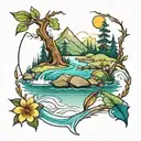 peaceful river in the summer  tattoo design idea