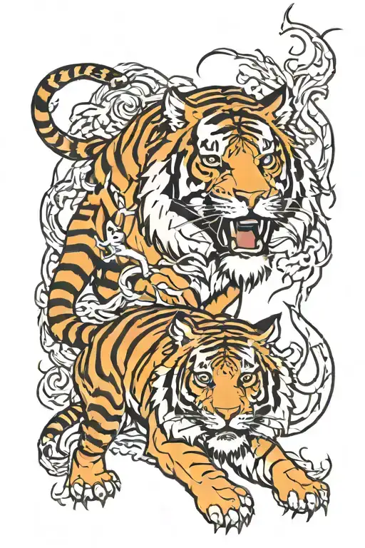Tiger and Zeus holding a lightning tattoo design idea