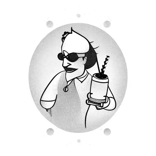 A bartender mixing cocktails with movie characters as ingredients tattoo design idea