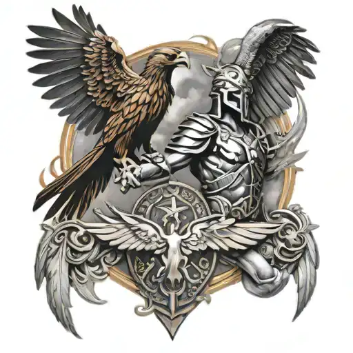 Phoenix and Roman gladiator tattoo design idea