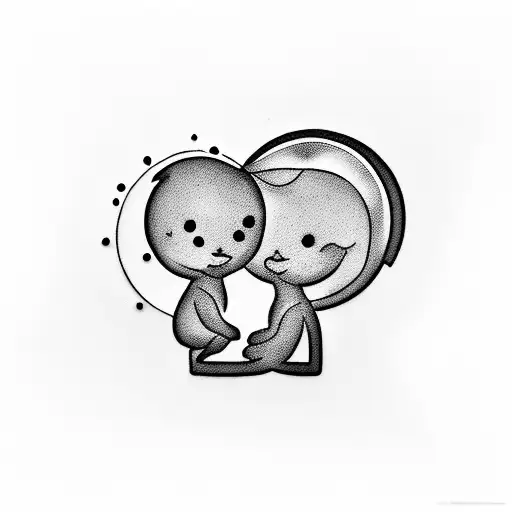 Create a minimalist tattoo of a baby holding a sun, symbolizing the joy of new beginnings. tattoo design idea