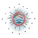 Create a tattoo of a baby holding a sun, symbolizing the joy of new beginnings. tattoo design idea