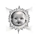 Create a tattoo of a baby holding a sun, symbolizing the joy of new beginnings. tattoo design idea