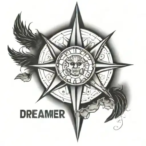Dreamer with like rays coming to make the word dreamer pop  tattoo design idea