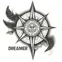 Dreamer with like rays coming to make the word dreamer pop  tattoo design idea