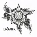 Dreamer with like rays coming to make the word dreamer pop  tattoo design idea