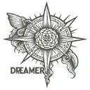 Dreamer with like rays coming to make the word dreamer pop  tattoo design idea