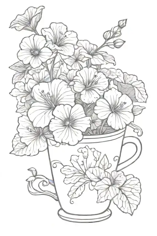 coffee cup and nasturtium flowers tattoo design idea