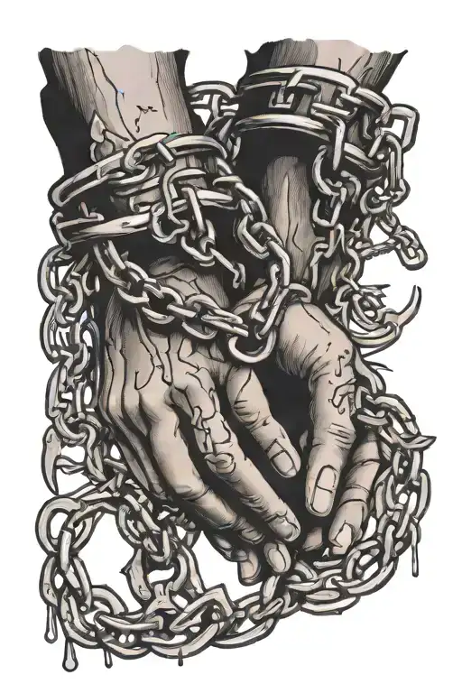 Broken chains with open handcuffs slavery tattoo design idea