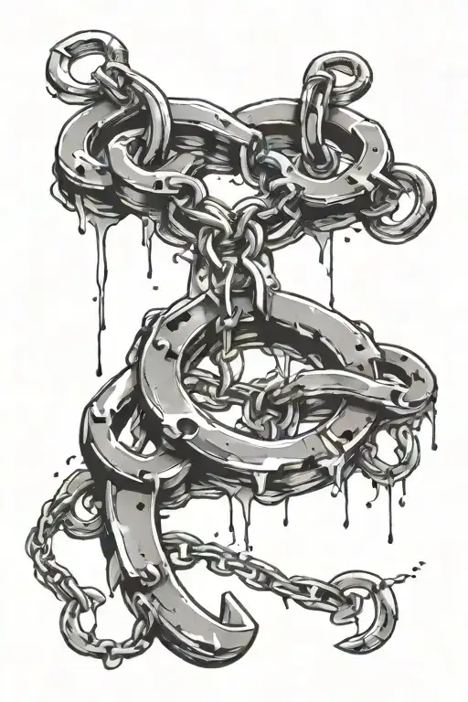 Broken chains with open handcuffs shaped like tattoo design idea