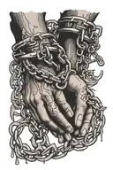 Broken chains with open handcuffs slavery tattoo design idea