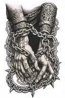 Broken chains with open handcuffs slavery tattoo design idea